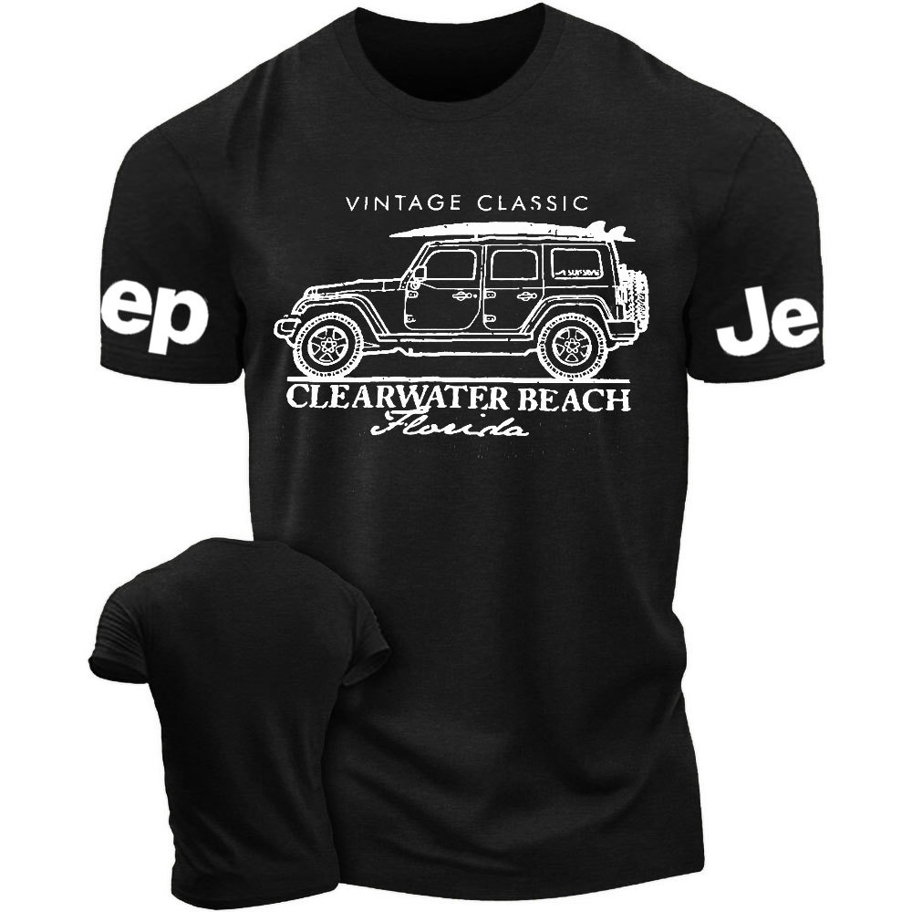 Clearwater Beach Florida Black Cotton Jp Surf Style T-Shirt