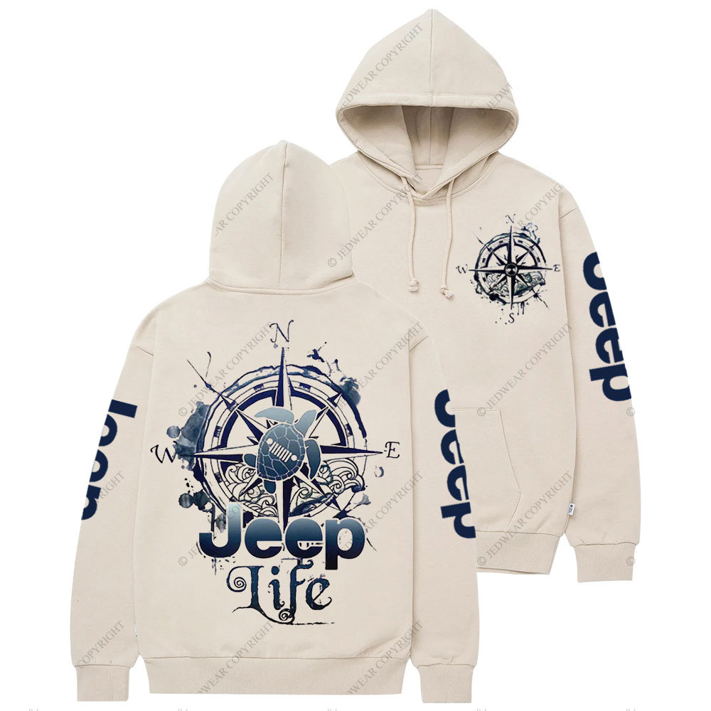 Jp Life Double Printed Compass Sketch Turtle Casual Hoodie