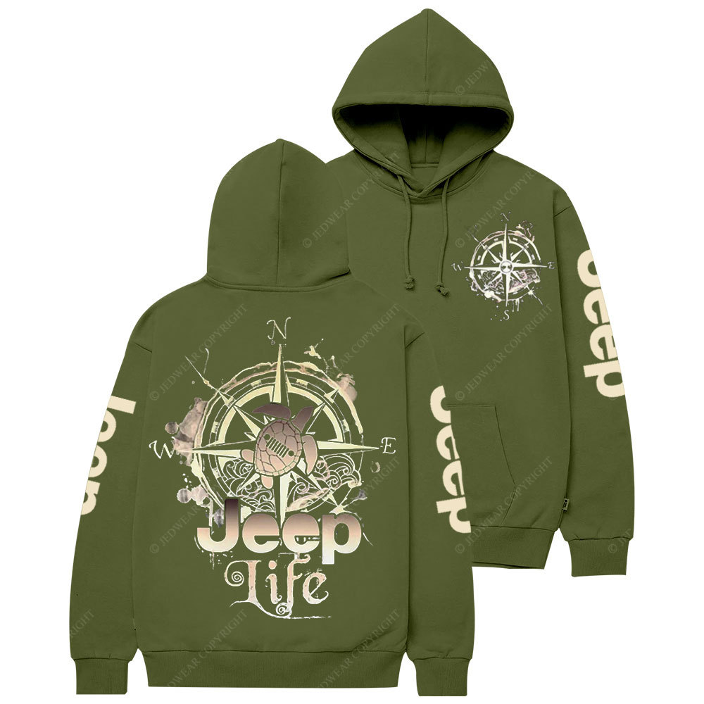 Jp Life Double Printed Compass Sketch Turtle Casual Hoodie