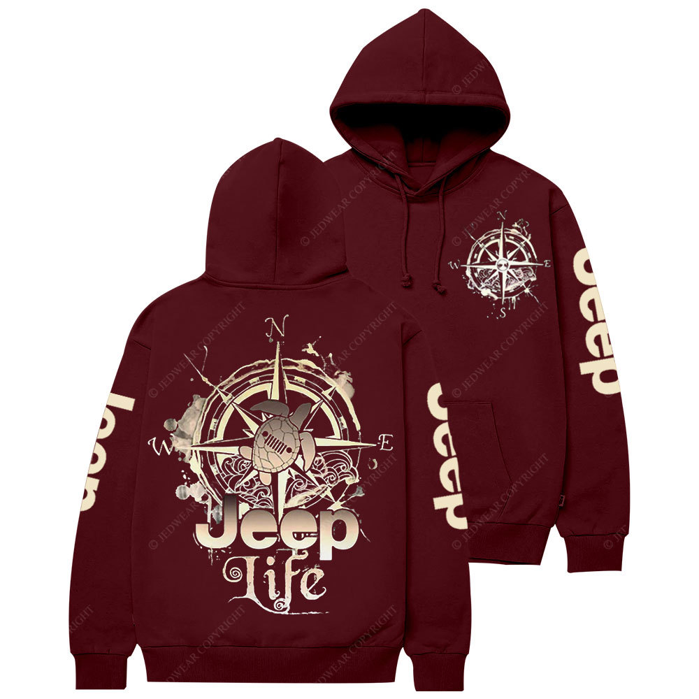 Jp Life Double Printed Compass Sketch Turtle Casual Hoodie