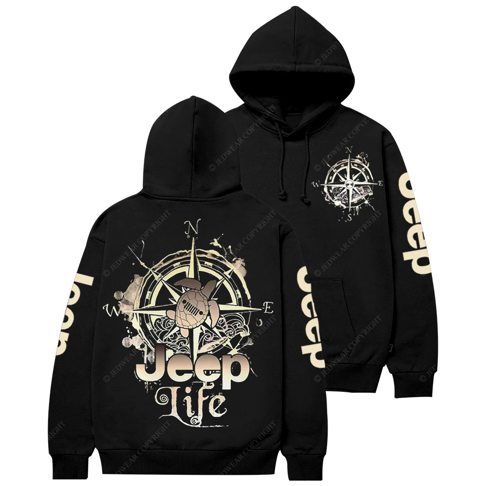 Jp Life Double Printed Compass Sketch Turtle Casual Hoodie