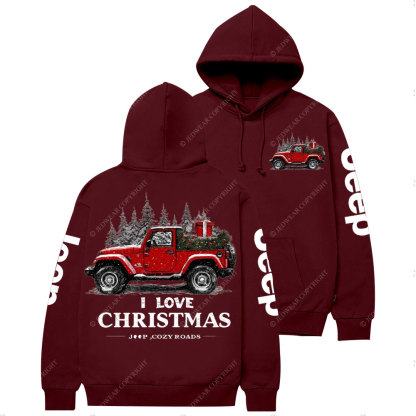 I Love Christmas Jp and Cozy Roads Casual Hoodie