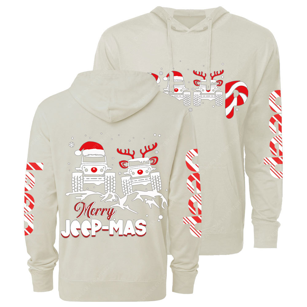 Santa Deer Candy Jp Merry Christmas Double Printed Oversized Lightweight Hoodie
