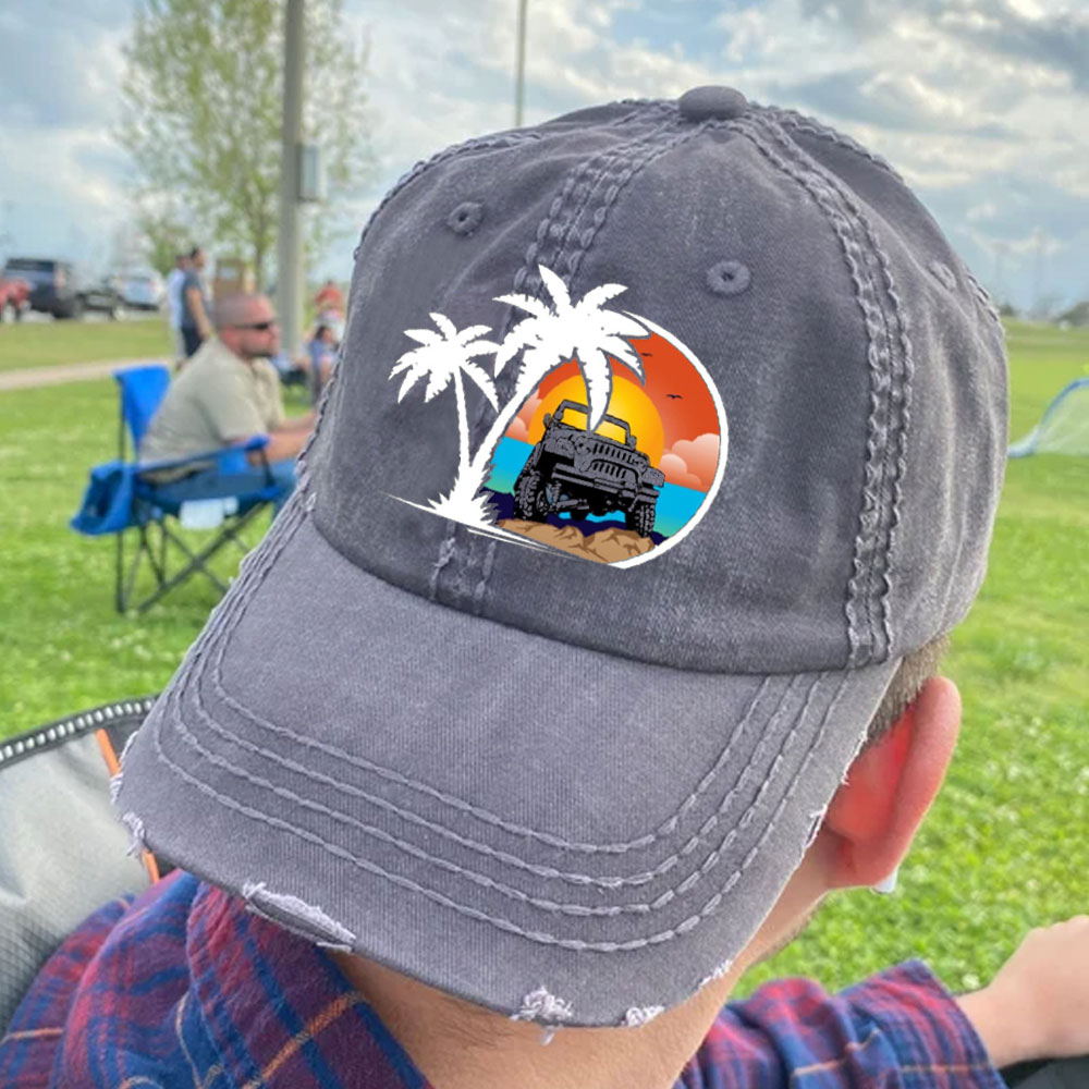 Palm Tree, Sunset, Jp and Beach Baseball Cap