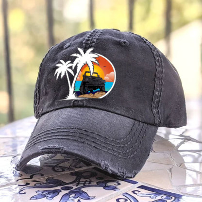 Palm Tree, Sunset, Jp and Beach Baseball Cap