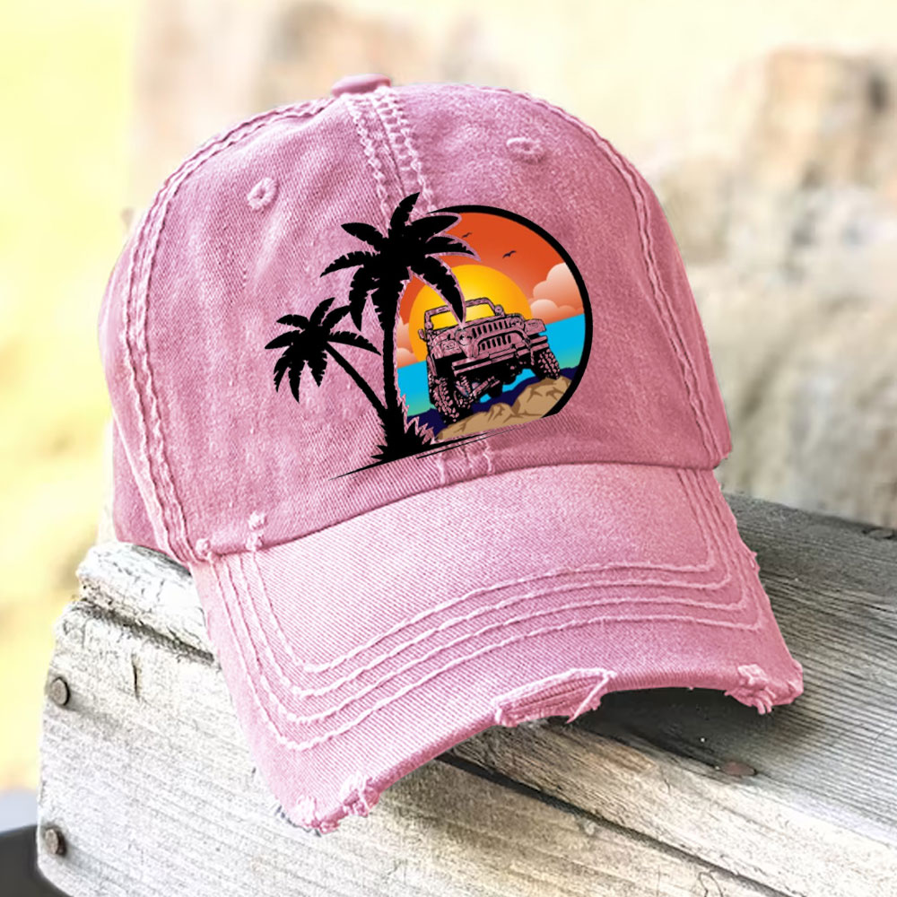 Palm Tree, Sunset, Jp and Beach Baseball Cap