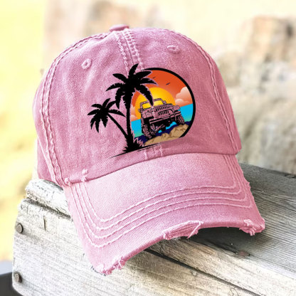 Palm Tree, Sunset, Jp and Beach Baseball Cap