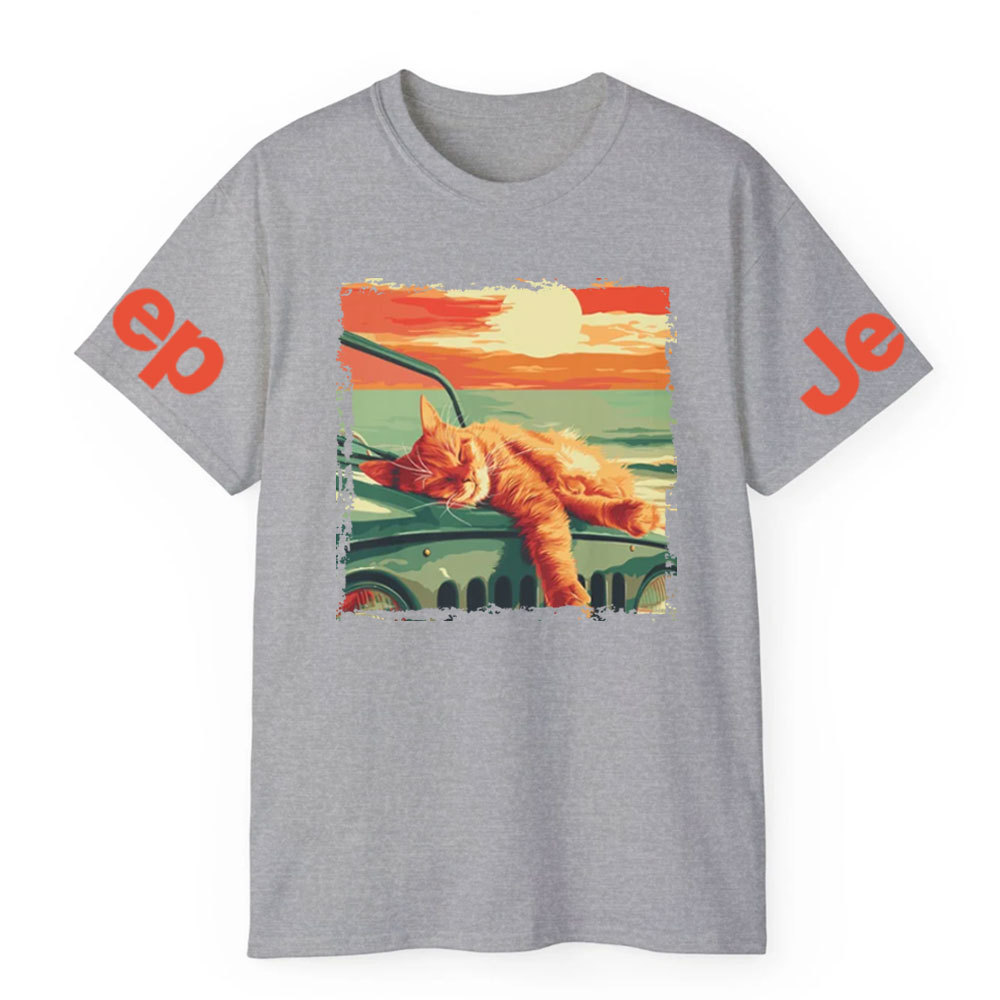 Retro Sleeping Cat Sunset Jp T-shirt