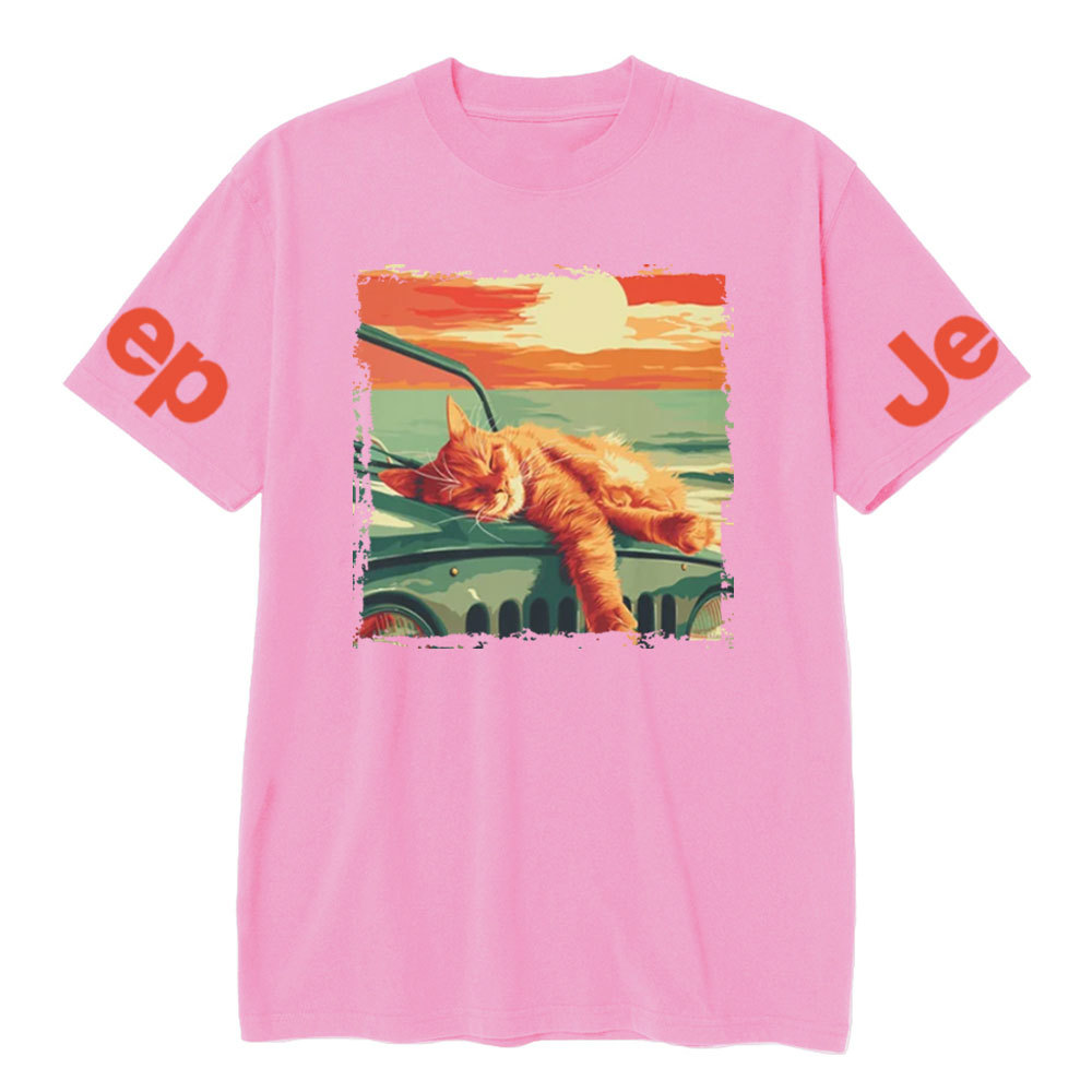 Retro Sleeping Cat Sunset Jp T-shirt