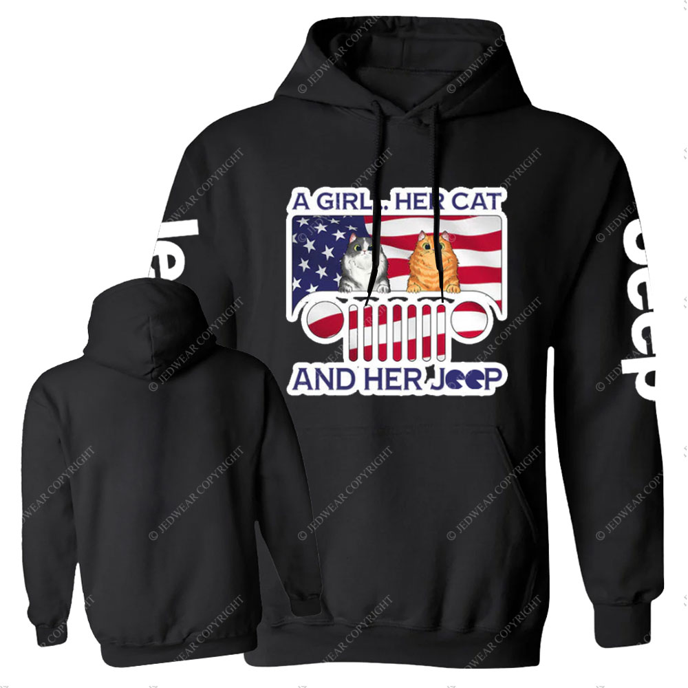 Girl Cat and American Flag Jp Casual Hoodie