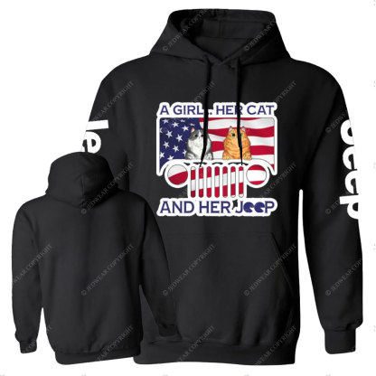 Girl Cat and American Flag Jp Casual Hoodie