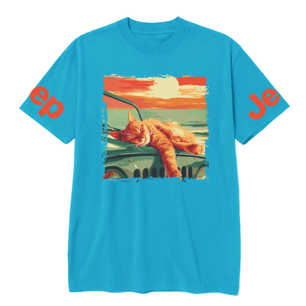 Retro Sleeping Cat Sunset Jp T-shirt