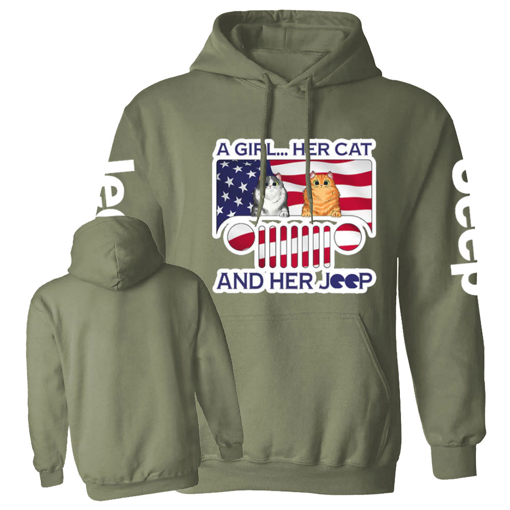 Girl Cat and American Flag Jp Casual Hoodie