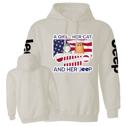 Girl Cat and American Flag Jp Casual Hoodie