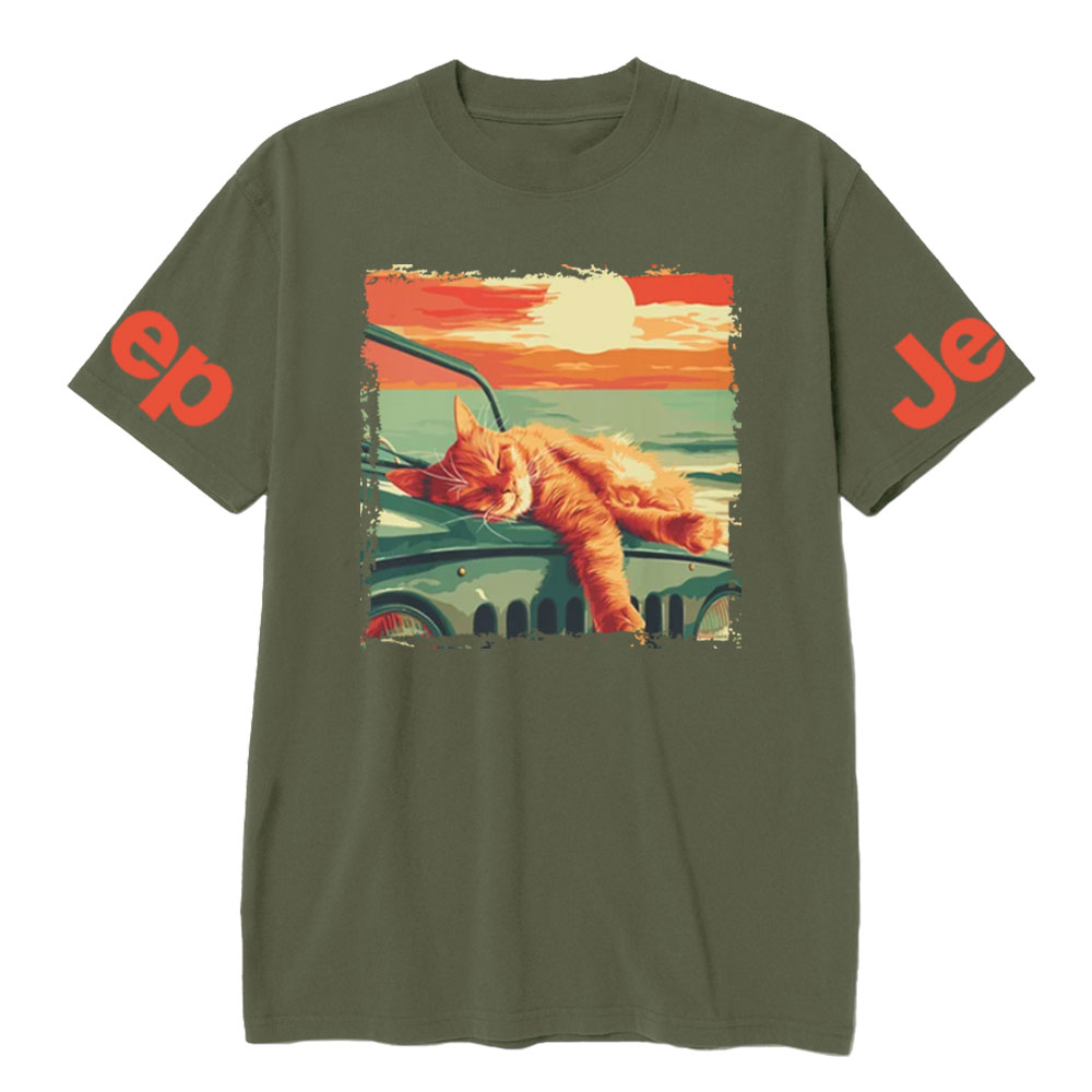 Retro Sleeping Cat Sunset Jp T-shirt