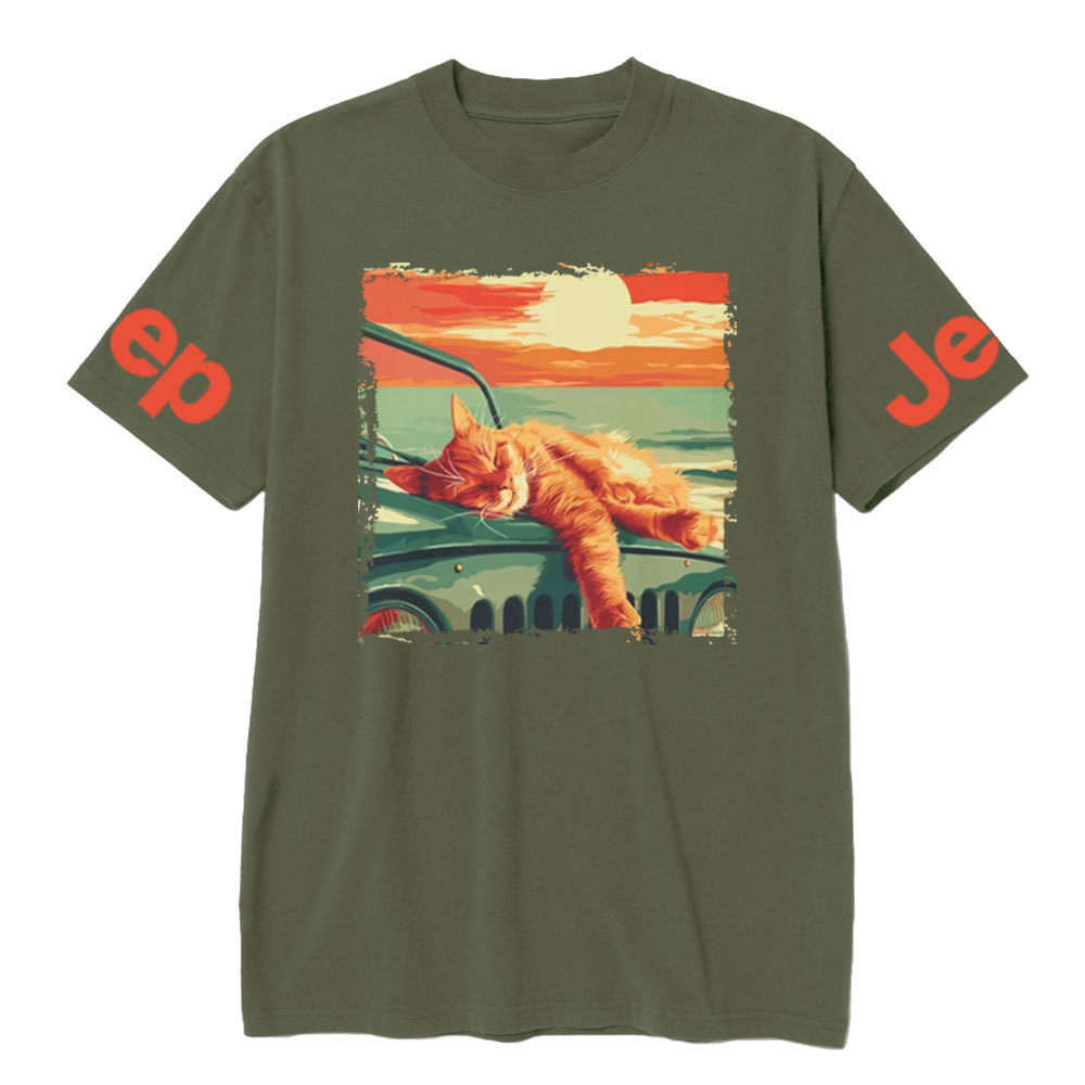 Retro Sleeping Cat Sunset Jp T-shirt