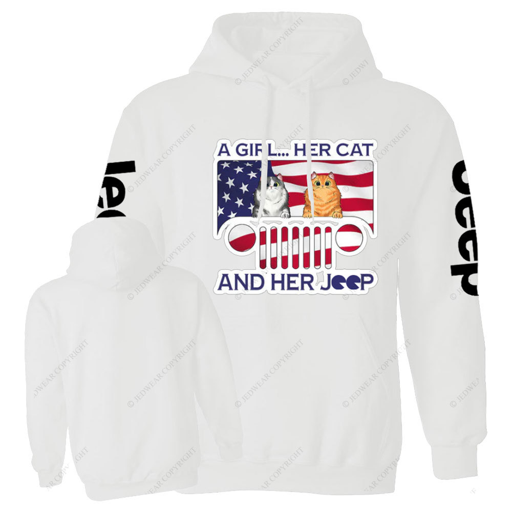 Girl Cat and American Flag Jp Casual Hoodie