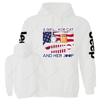 Girl Cat and American Flag Jp Casual Hoodie