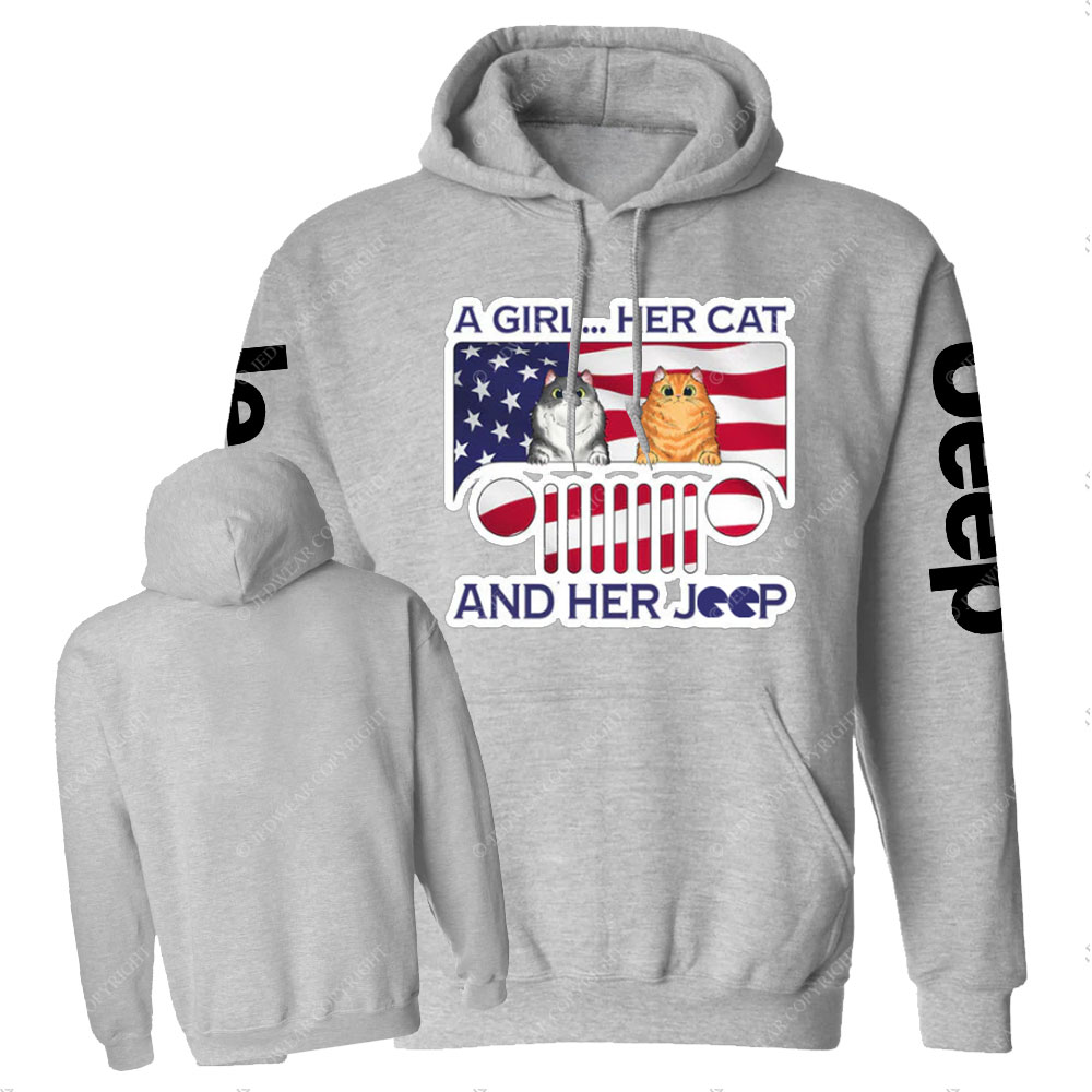 Girl Cat and American Flag Jp Casual Hoodie
