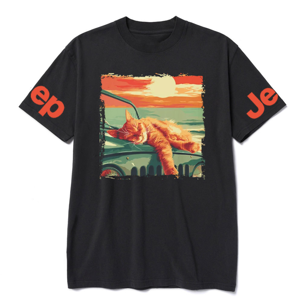 Retro Sleeping Cat Sunset Jp T-shirt