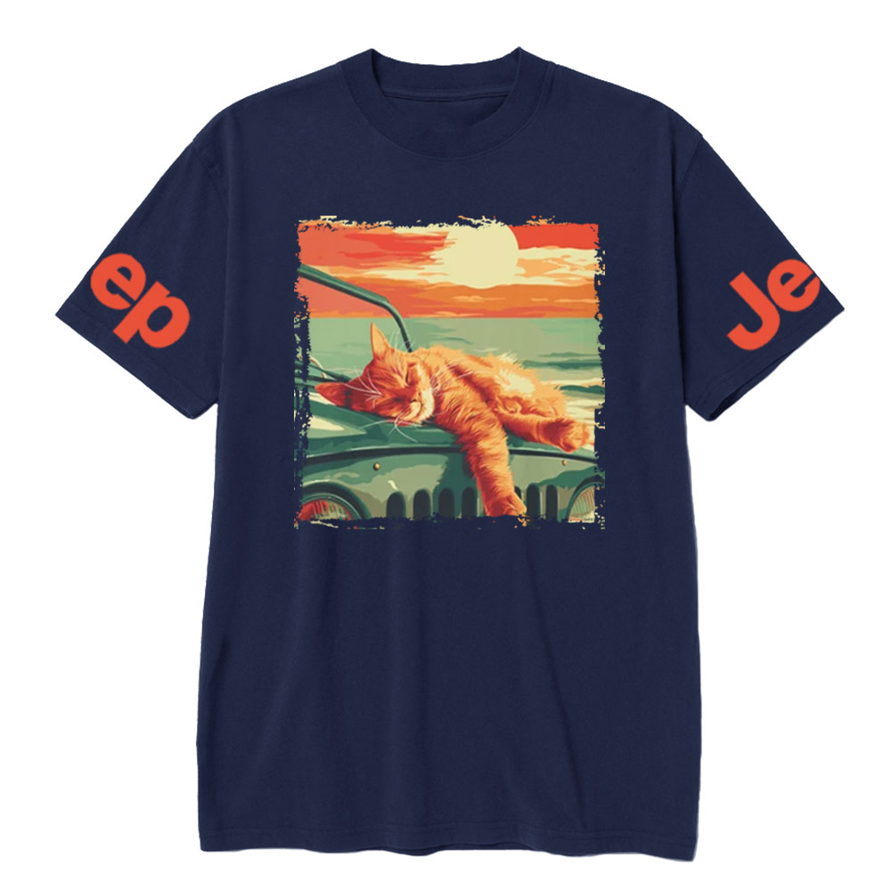 Retro Sleeping Cat Sunset Jp T-shirt