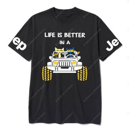 Life Is Better In A Jp With Funny Cats Driving T-Shirt