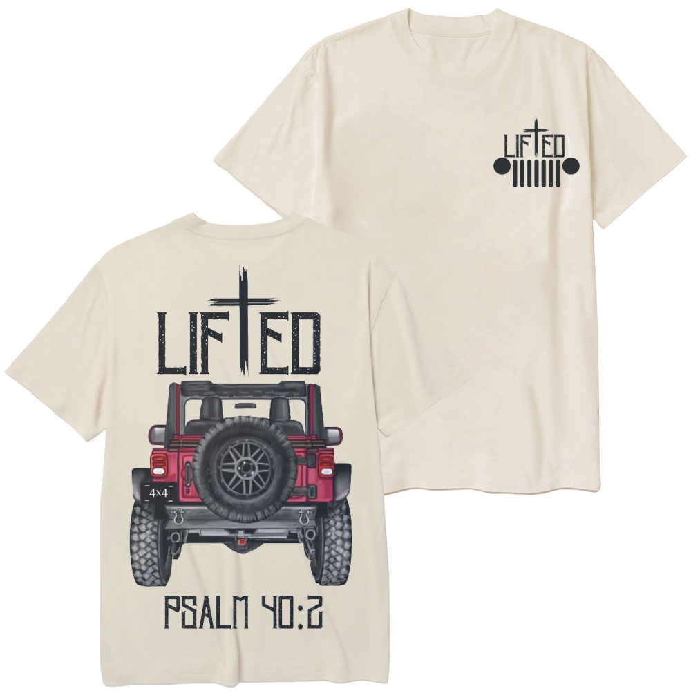 Christian "Lifted" Jp Truck Bible Verse Positive Vibes Double Printed T-Shirt