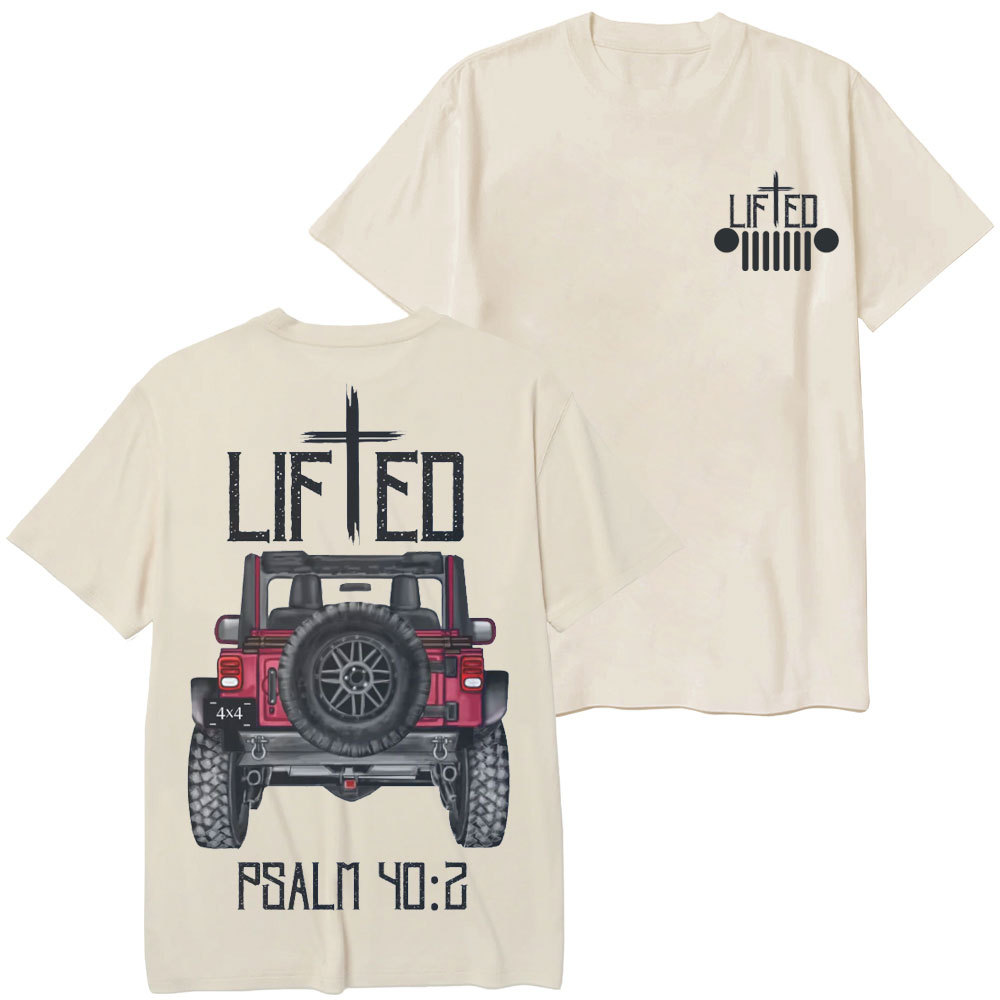Christian "Lifted" Jp Truck Bible Verse Positive Vibes Double Printed T-Shirt
