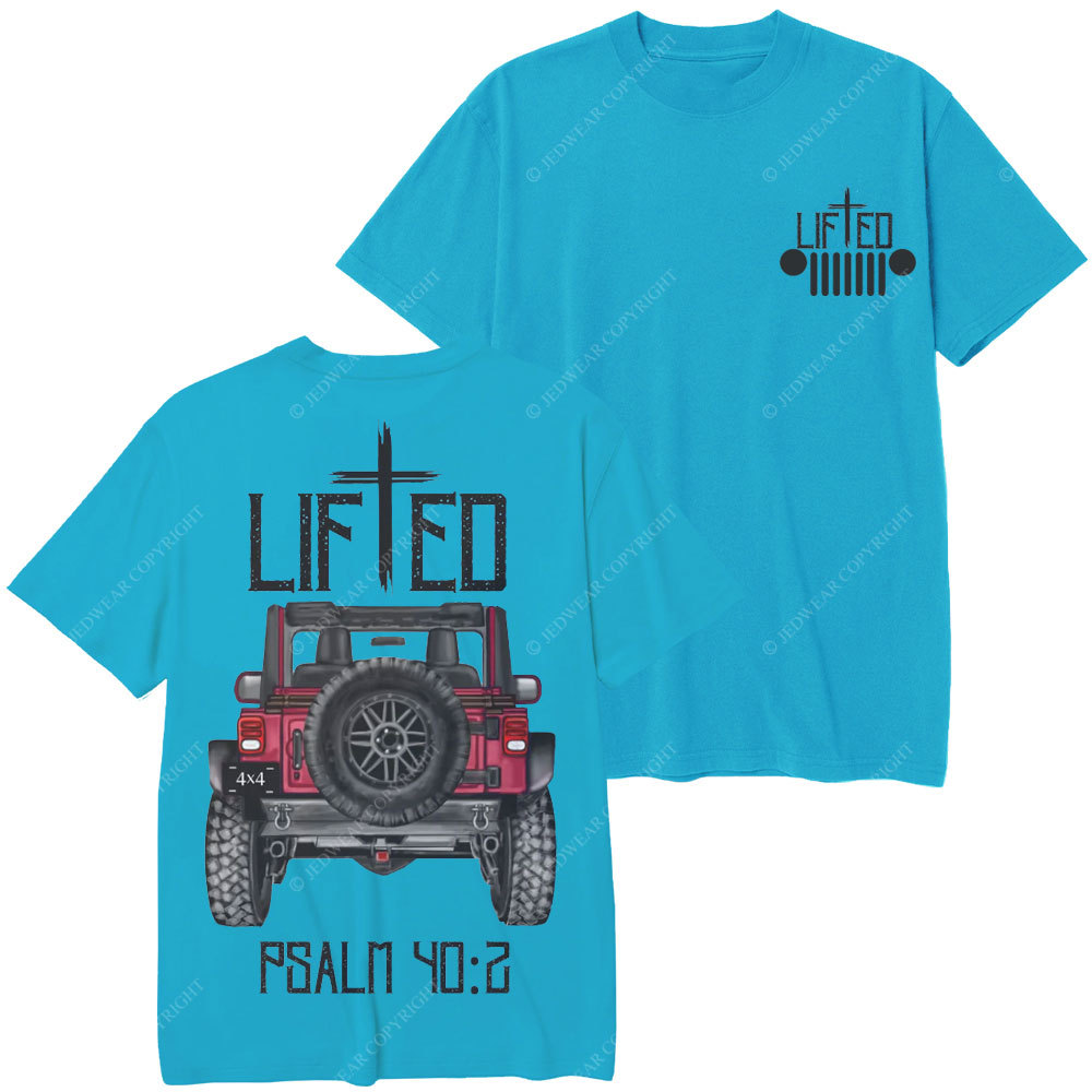 Christian "Lifted" Jp Truck Bible Verse Positive Vibes Double Printed T-Shirt