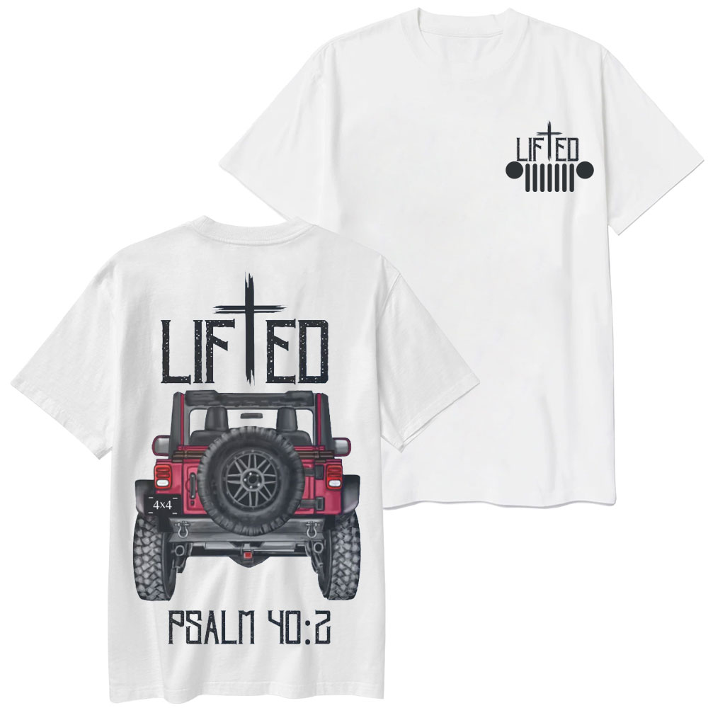 Christian "Lifted" Jp Truck Bible Verse Positive Vibes Double Printed T-Shirt
