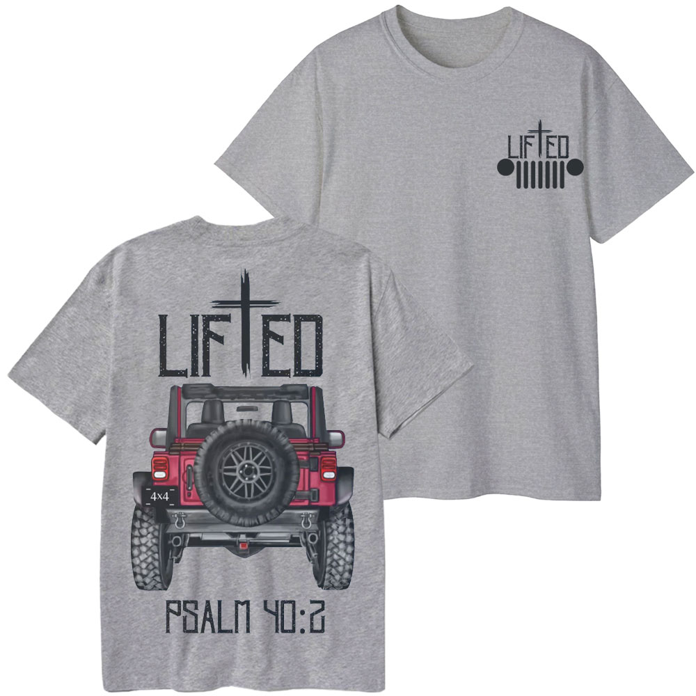 Christian "Lifted" Jp Truck Bible Verse Positive Vibes Double Printed T-Shirt