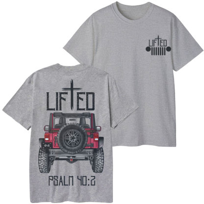 Christian "Lifted" Jp Truck Bible Verse Positive Vibes Double Printed T-Shirt