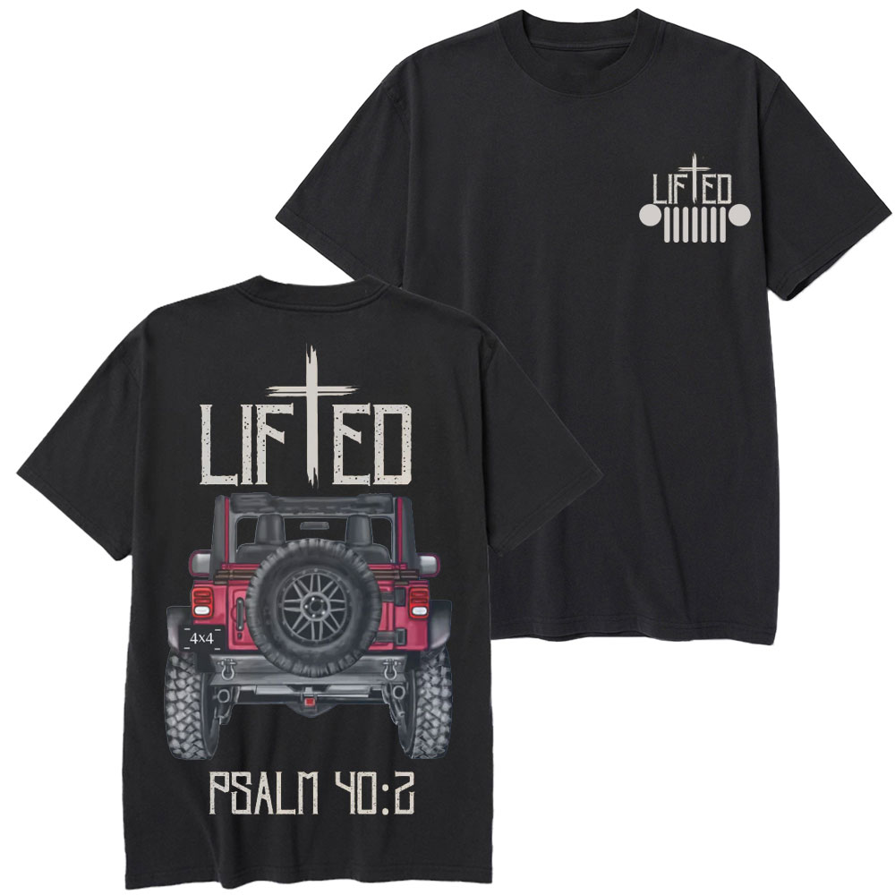 Christian "Lifted" Jp Truck Bible Verse Positive Vibes Double Printed T-Shirt