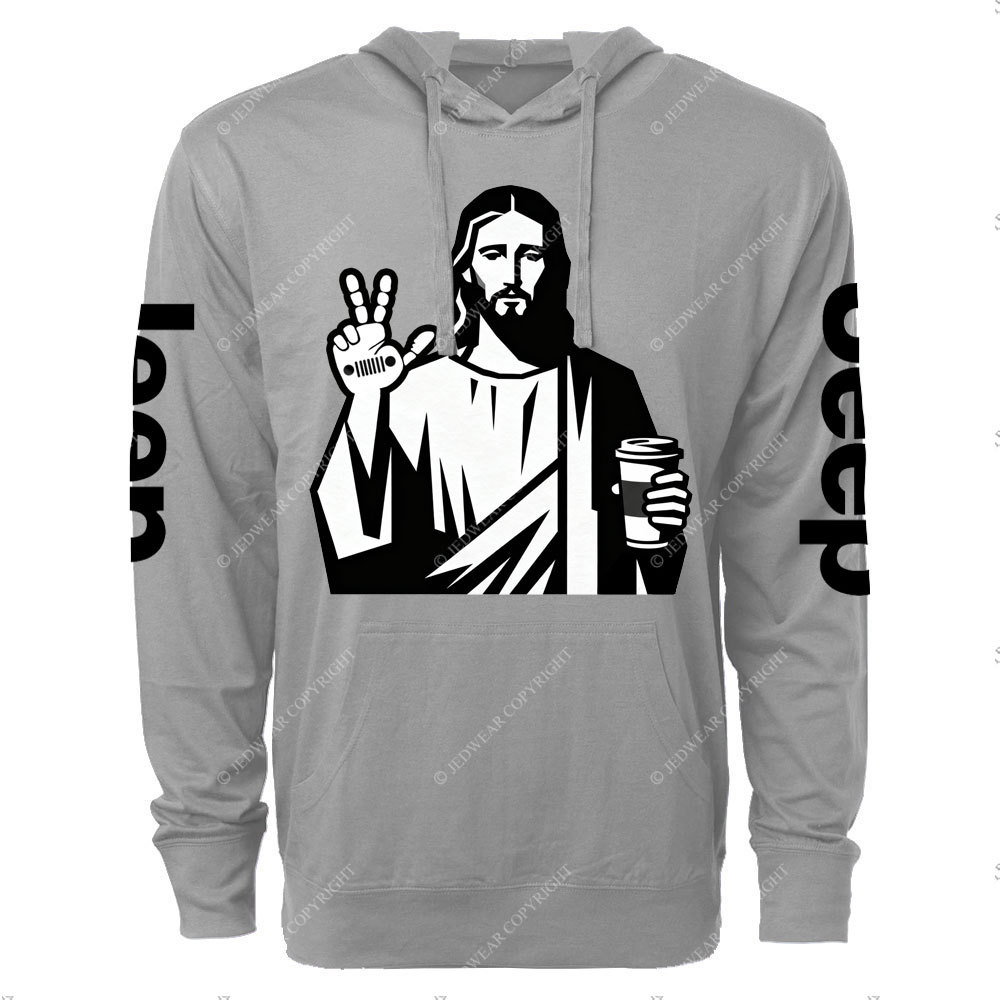 Funny Jesus Christ who Loves Coffee and Jp Wave Oversized Lightweight Hoodie