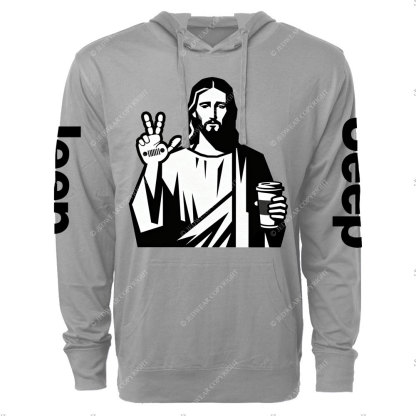 Funny Jesus Christ who Loves Coffee and Jp Wave Oversized Lightweight Hoodie