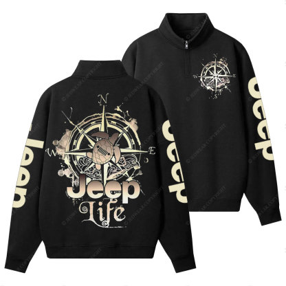 Jp Life Double Printed Compass Sketch Turtle Half-Zip Jacket Sweatshirt