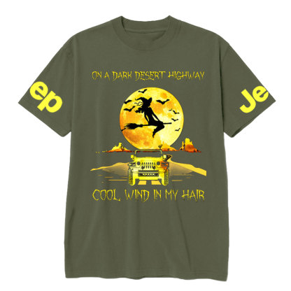 Halloween Witch and Jp Car On A Dark Desert Highway Cool Wind In My Hair T-Shirt