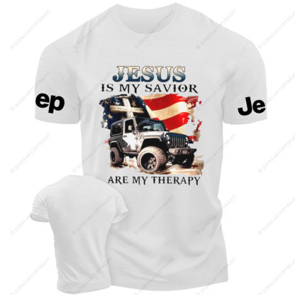 Jesus is My Savior Jps are My Therapy US Flag Religious Cross T-Shirt