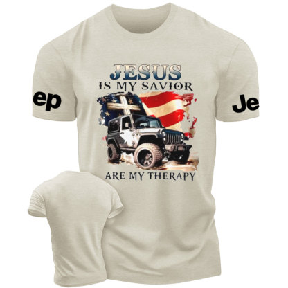 Jesus is My Savior Jps are My Therapy US Flag Religious Cross T-Shirt