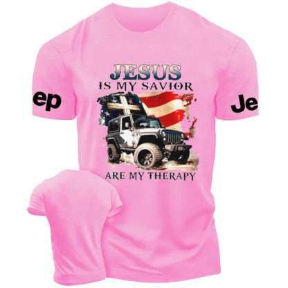 Jesus is My Savior Jps are My Therapy US Flag Religious Cross T-Shirt