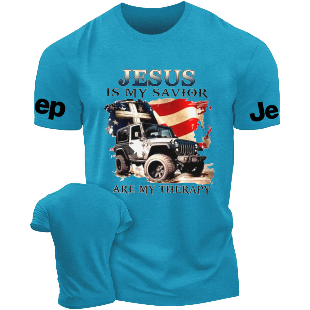 Jesus is My Savior Jps are My Therapy US Flag Religious Cross T-Shirt