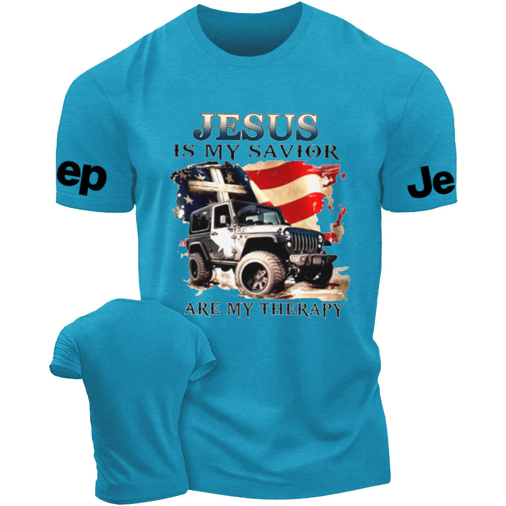 Jesus is My Savior Jps are My Therapy US Flag Religious Cross T-Shirt