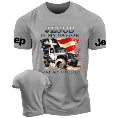 Jesus is My Savior Jps are My Therapy US Flag Religious Cross T-Shirt