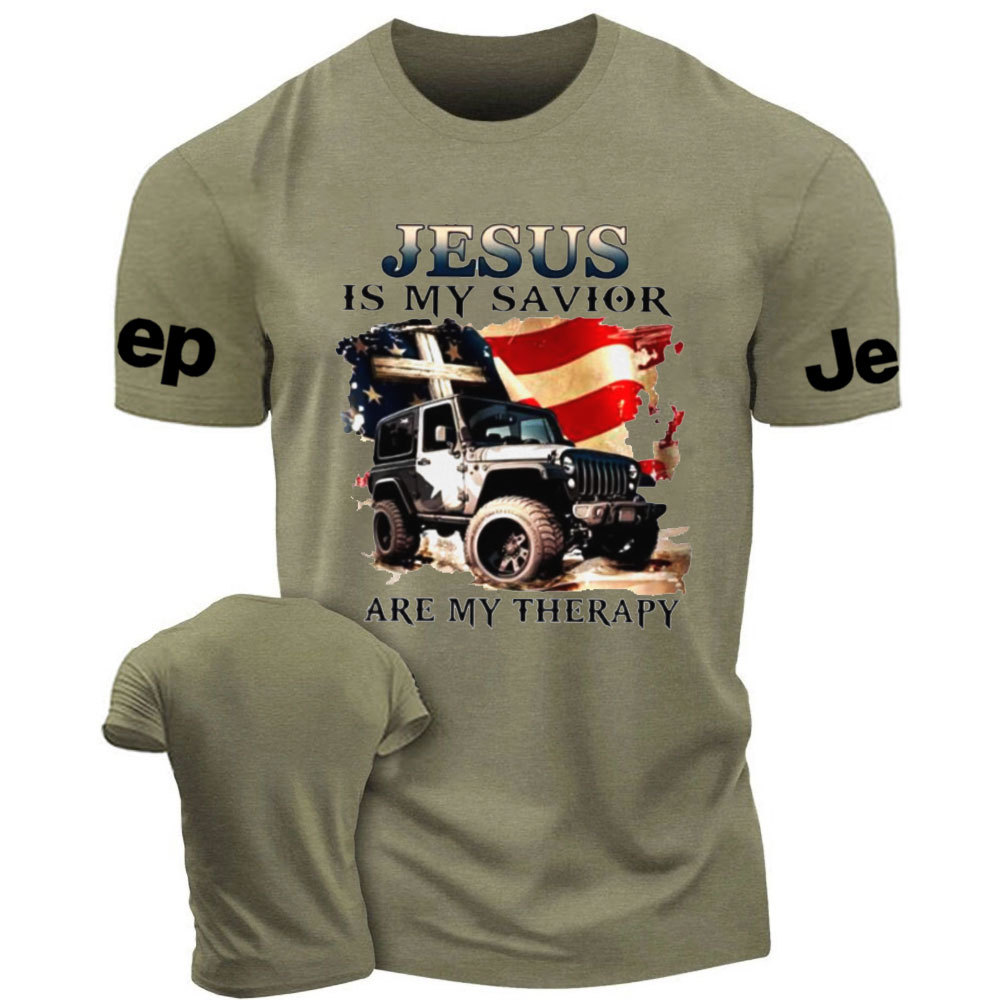 Jesus is My Savior Jps are My Therapy US Flag Religious Cross T-Shirt