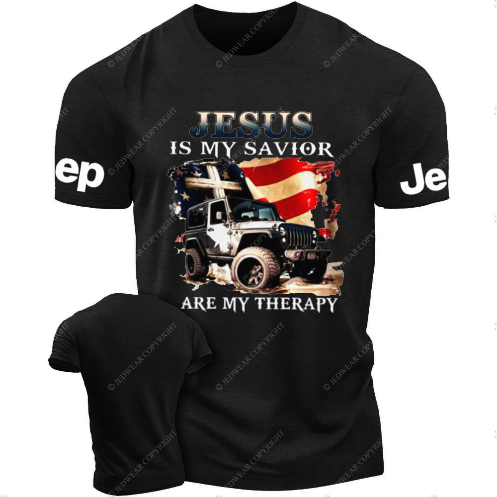 Jesus is My Savior Jps are My Therapy US Flag Religious Cross T-Shirt