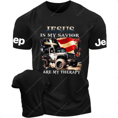 Jesus is My Savior Jps are My Therapy US Flag Religious Cross T-Shirt