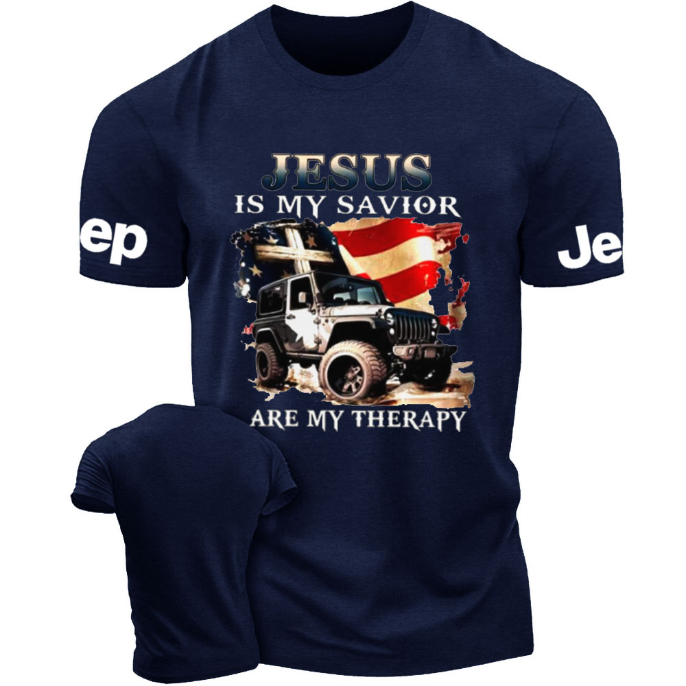 Jesus is My Savior Jps are My Therapy US Flag Religious Cross T-Shirt