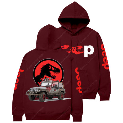 Dinosaur Jp with Red Horror Rex Double Printed Casual Hoodie