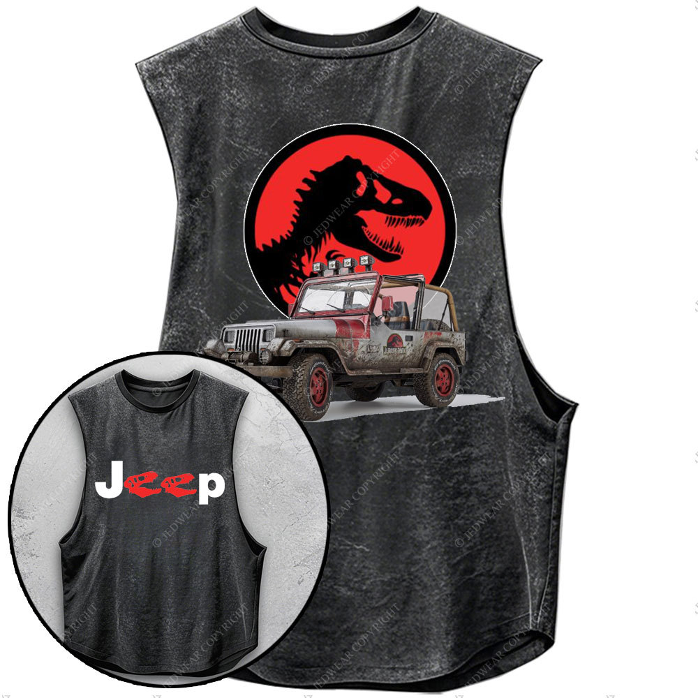 Dinosaur Jp with Red Horror Rex Double Printed Men Tank