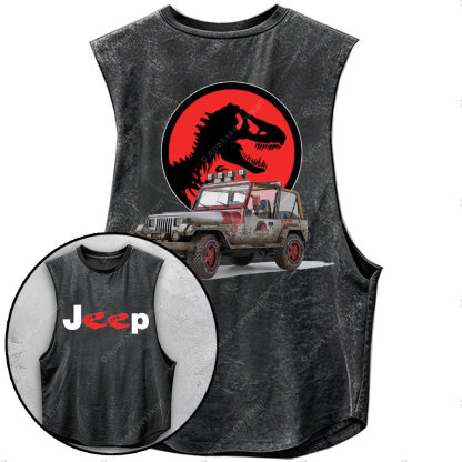 Dinosaur Jp with Red Horror Rex Double Printed Men Tank